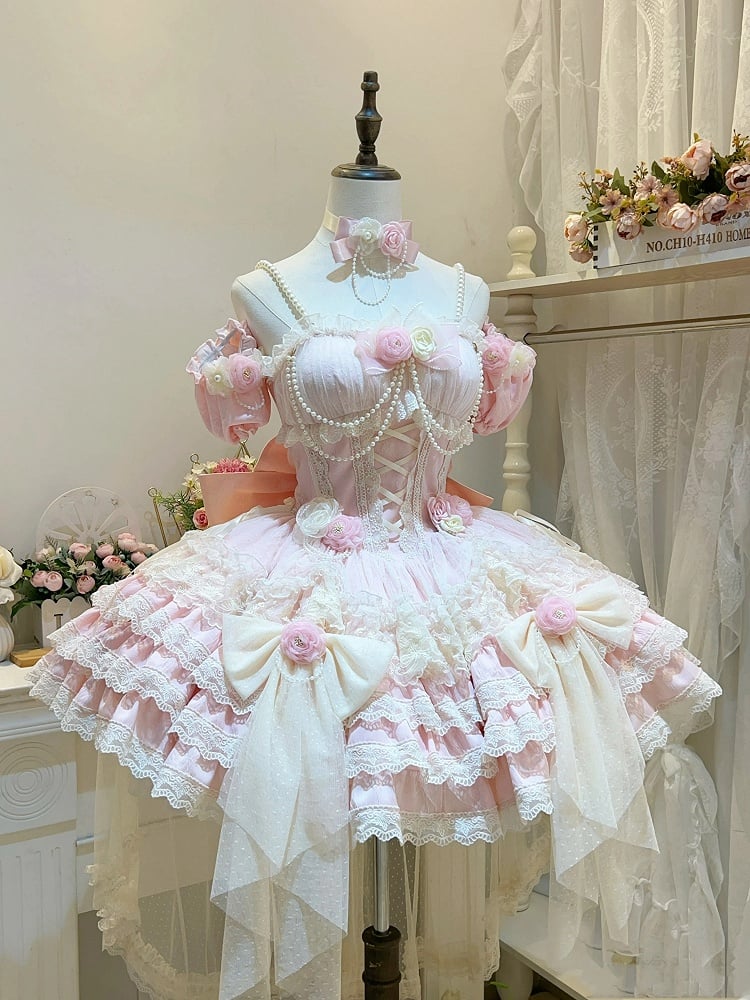 Fairy Hem Flower Hanayome Skirt Dress Jumper Princess Tiered Pink Lolita