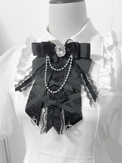 Jirai Chains Bib-Style Black Beaded with Kei Tie Bow Delicate