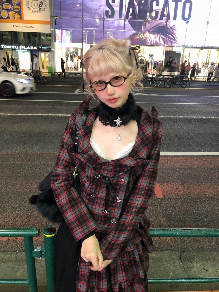 Devil with Wool Lace-up Red and Nautical Horn Coat Plaid Back Accents