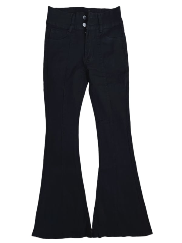 パンクなブラックハイウエストスリムフィットフィッシュテールパンツ、スケルトンハンドバックルベルト付き