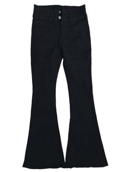 パンクなブラックハイウエストスリムフィットフィッシュテールパンツ、スケルトンハンドバックルベルト付き