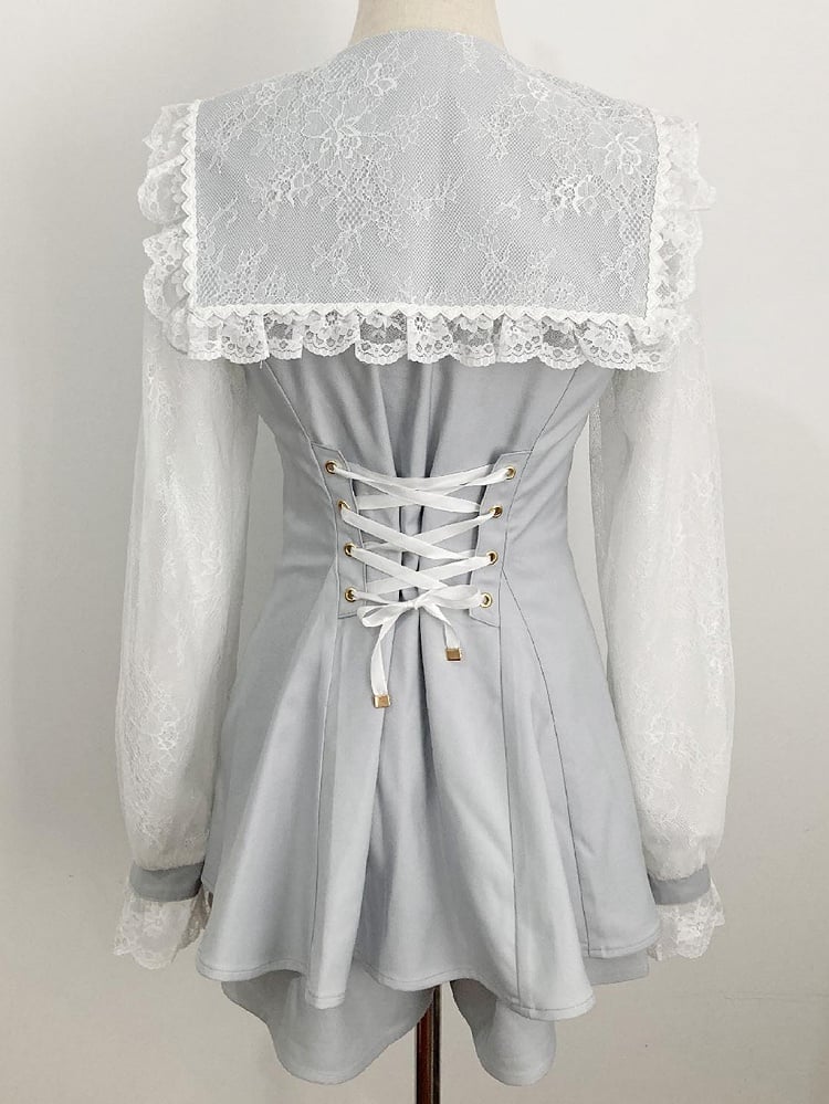 Light Mini Fresh Set: Kei Bow Blue Mesh-Sleeve Shorts Jirai and with Sailor Dress Detachable