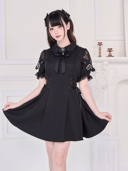 Jirai Kei – Rotes Kleid mit hoher Taille und Kunstschnürung, Schwarz/Schwarz, zweiteilig