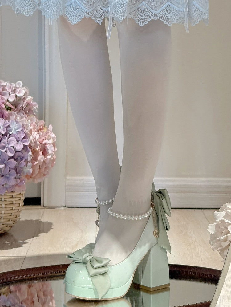 Green Sweet Toe Bowknot Lolita Platform Janes Round Mary Shoes Details