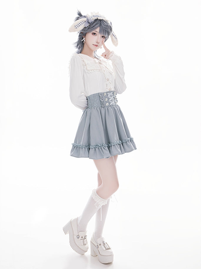 Light with Corset-Style High Kei Skirt Waistband Jirai Waist Blue