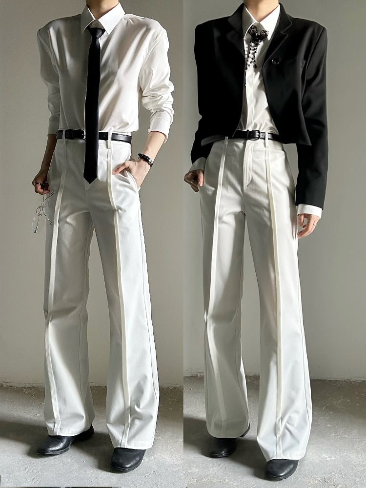 Ouji Lolita White Straight-Leg Pants with Elastic Back Waist & Hook-and-eye Closures