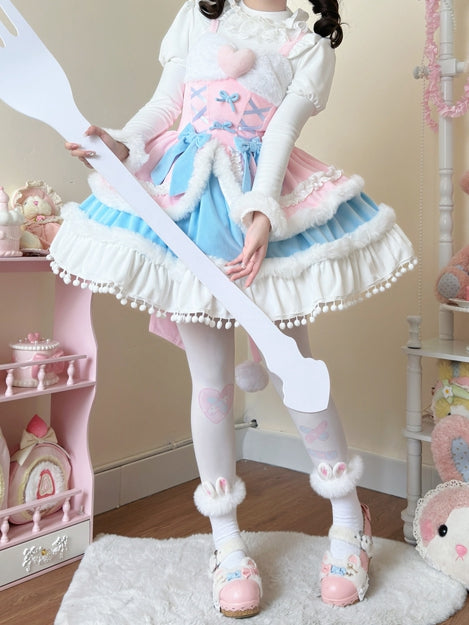 Lolita Winter and Sweet Trimming for Autumn Pink Plush Dress