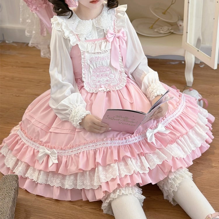 und Teddykleid Lolita Sweet Bodice Stickerei Pink Cake