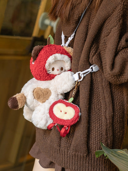 ホワイトバックパック/クロスボディサイズ レッドバックパック アップルハット キティ型キーチェーン ぬいぐるみバッグ ミドル/ラージ +