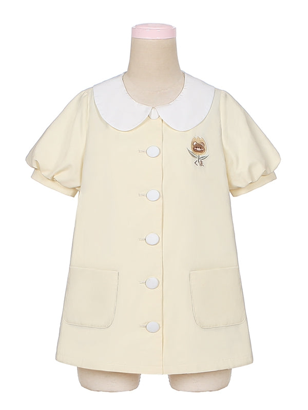 Hellgelbes Teddy-Top mit Peter-Pan-Kragen und Puffärmeln