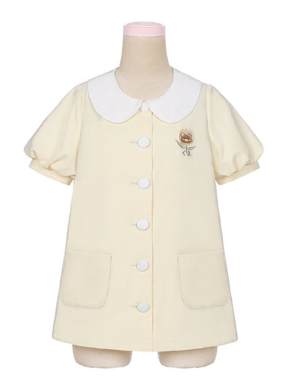 Hellgelbes Teddy-Top mit Peter-Pan-Kragen und Puffärmeln