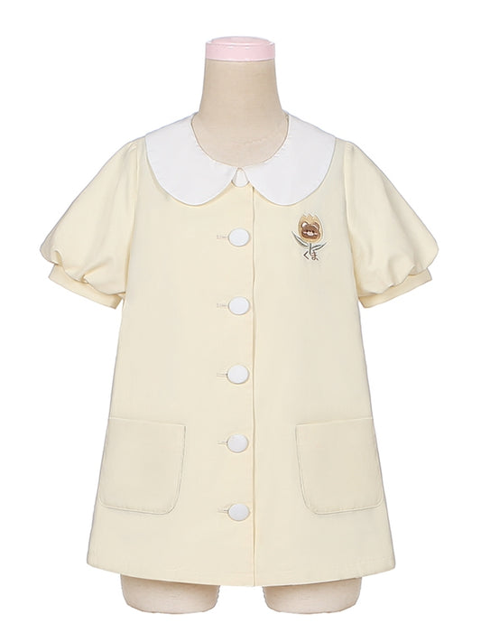 Hellgelbes Teddy-Top mit Peter-Pan-Kragen und Puffärmeln