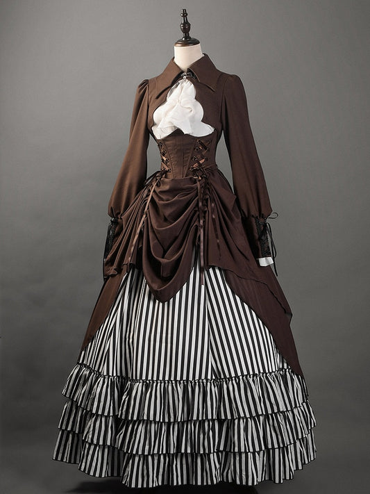 Braunes Steampunk Lolita Crop Top mit Kragen in Fledermausflügelform