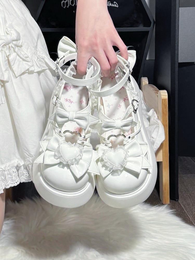 Shoes Trim with Refined Sweet Bow Platform Lace and in Off-white Details Elegant Elements Lolita PU Heart