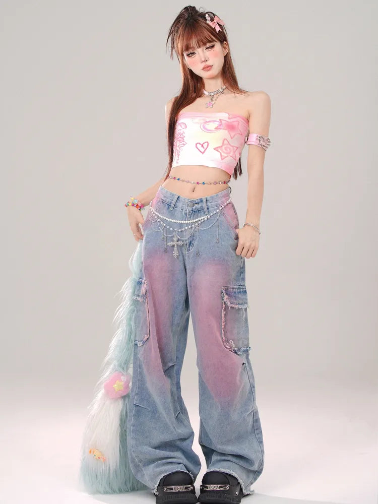 Jeans Saumtaschen Cargo Blau Roh