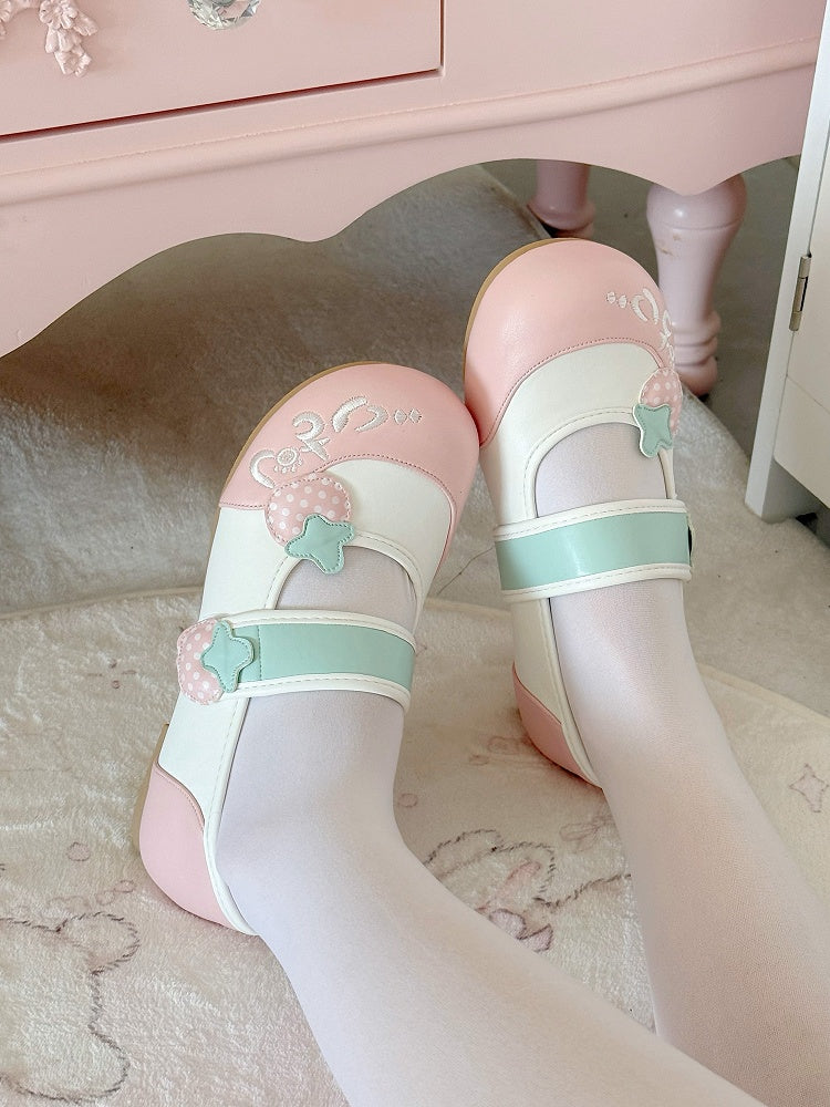 Indoor Appliques with Strawberry Sweet Shoes Lolita Round-Toe Pink
