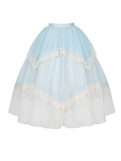Irregular Trim High-Waist Lace Skirt in Blue & White - With PUJI