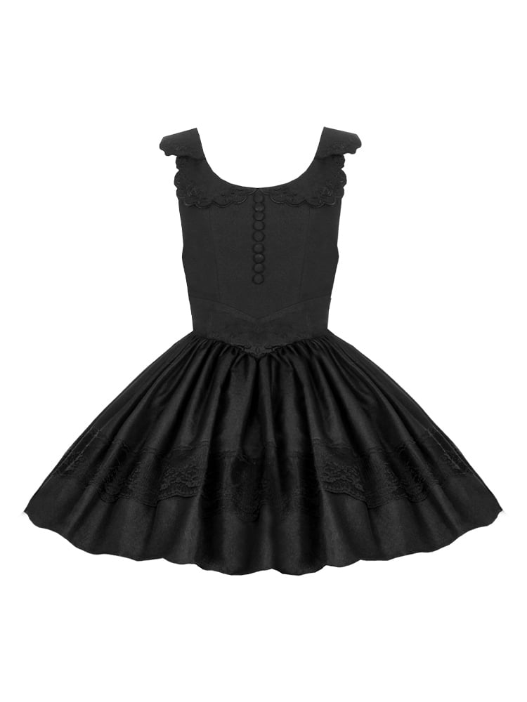 Black Rosette Lolita Jumper Skirt with Basque Waist