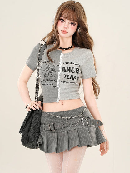 Rosa/graues Angel Girl Colorblock-Crop-Top