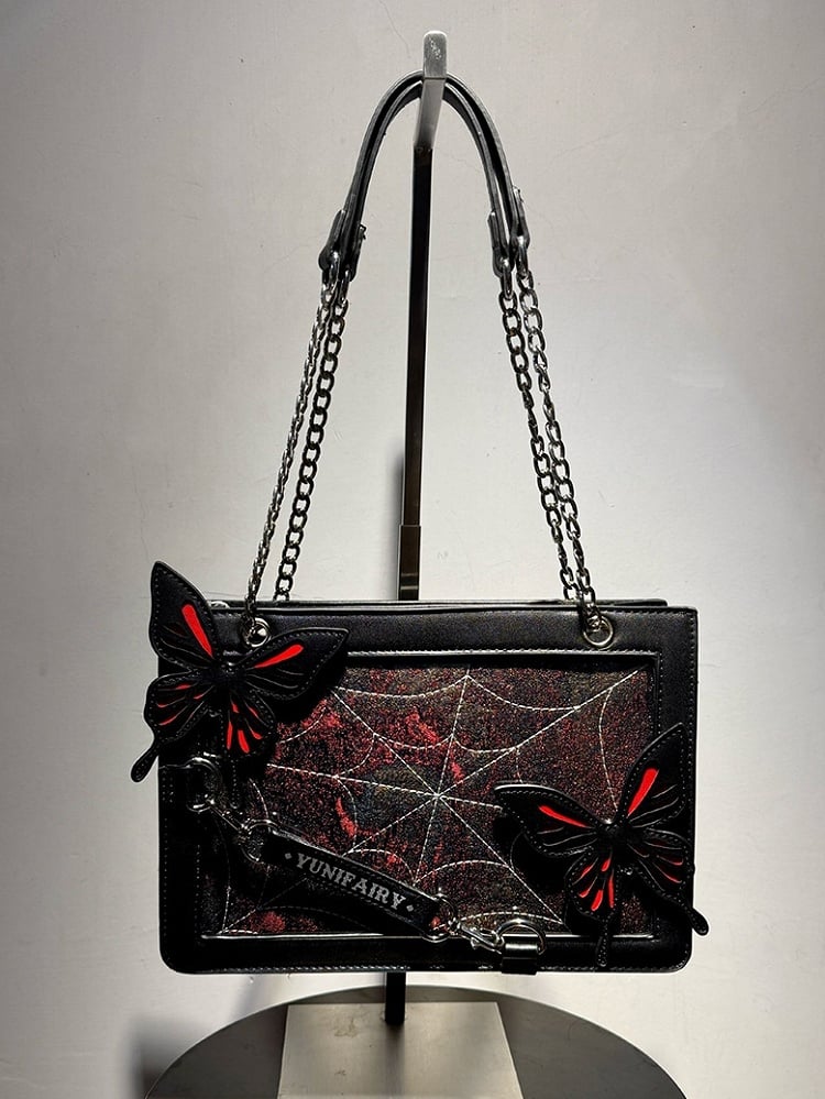 Red Butterfly Spiderweb Detail Small Version Black Ita Shoulder Bag