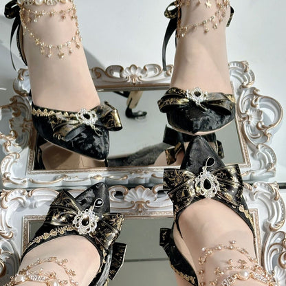 Jewel Crown Gothic Lolita Bridal Heels – Black Gold Dark Wedding Shoes | MiaoMiaoJiang