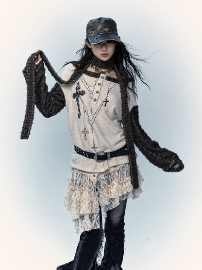 Off-Shoulder Cross Apricot Top mit Schal