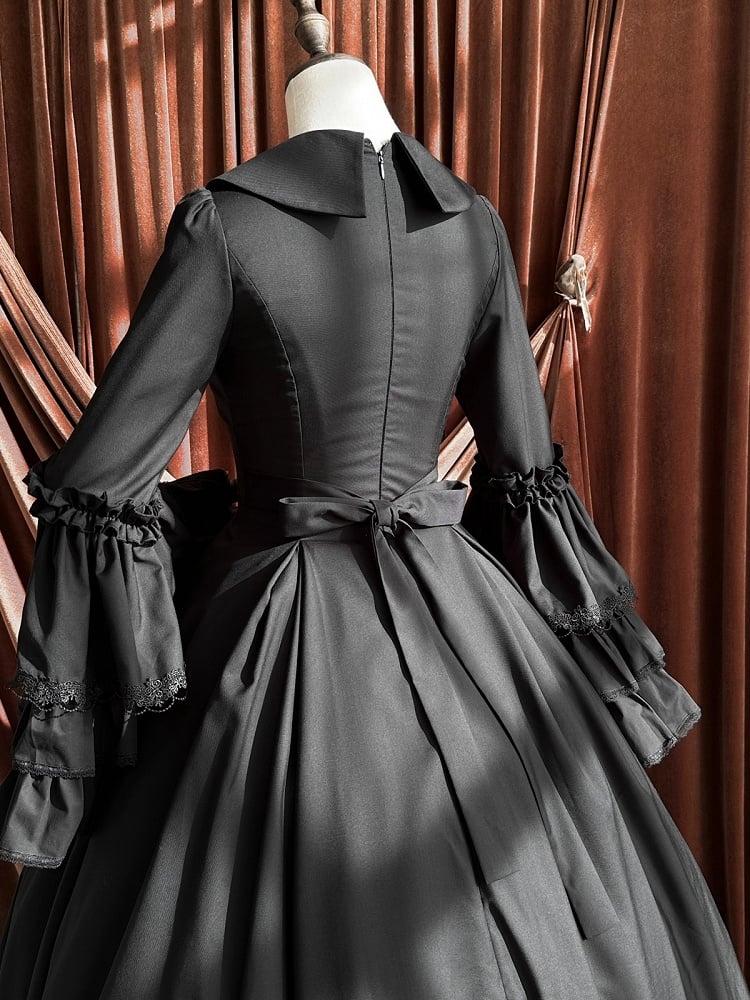 Lolita Bell Pointed Clearance-Size Long M Bust 90CM Gothic Witchy Sleeves Dress Collar Black for