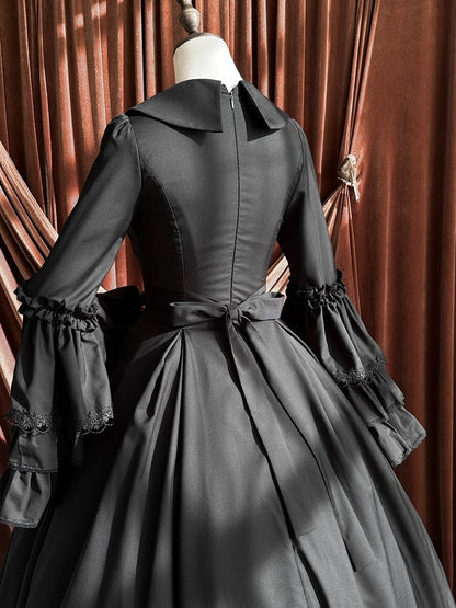 Lolita Bell Pointed Clearance-Size Long M Bust 90CM Gothic Witchy Sleeves Dress Collar Black for