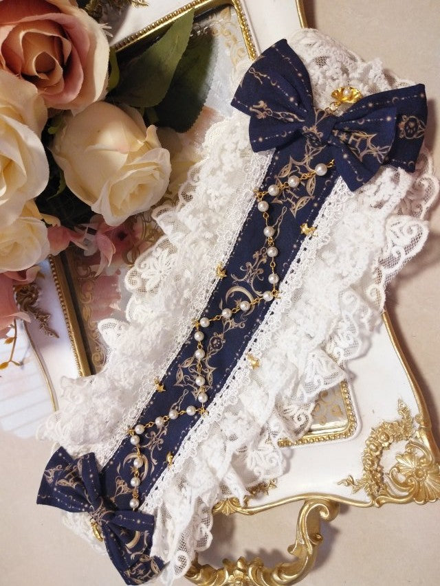With Star-Moon Lolita Chain Options Hairband 5 Color Pearl Lace Bowknot
