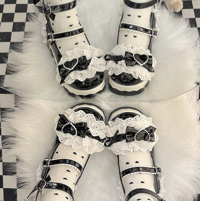 Lolita Sweet Jane Lace Mary Bow Shoes Trim Black with Accents Platform