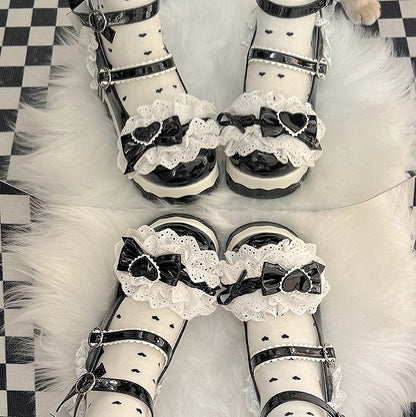 Lolita Sweet Jane Lace Mary Bow Shoes Trim Black with Accents Platform