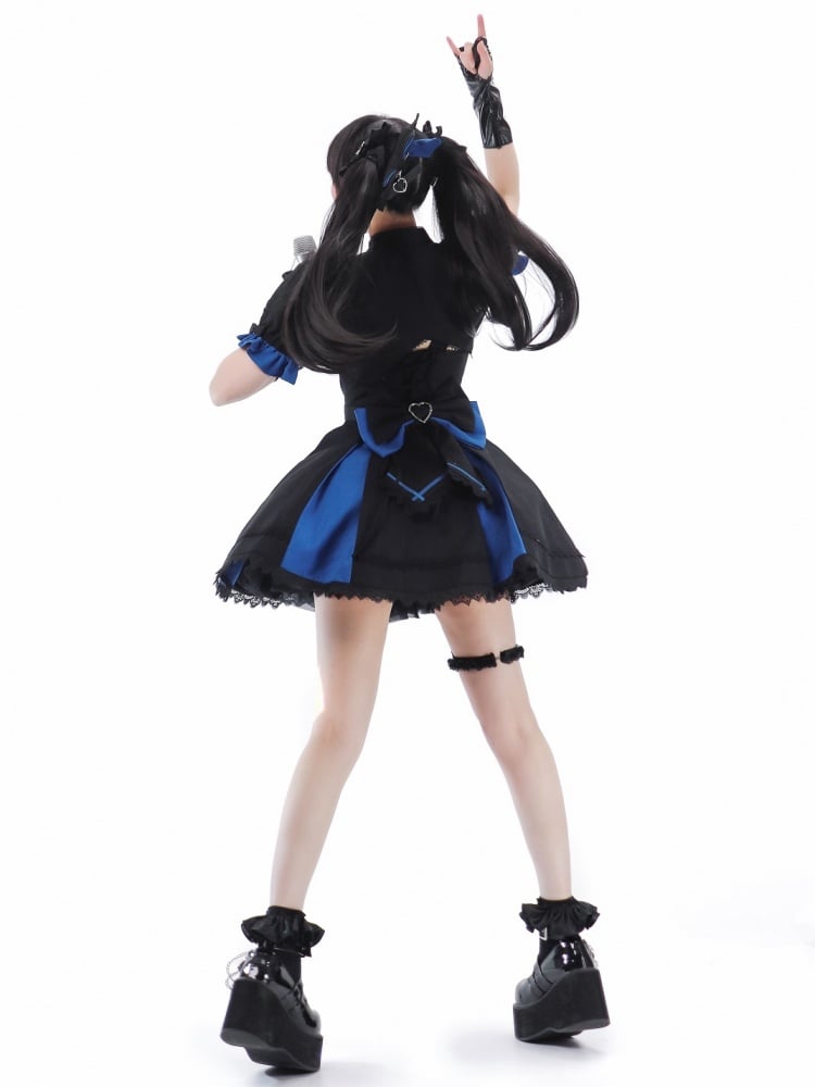 Schwarzes und dunkelblaues Punk Idol Lolita-Kleid Lolita Cropped Top Set