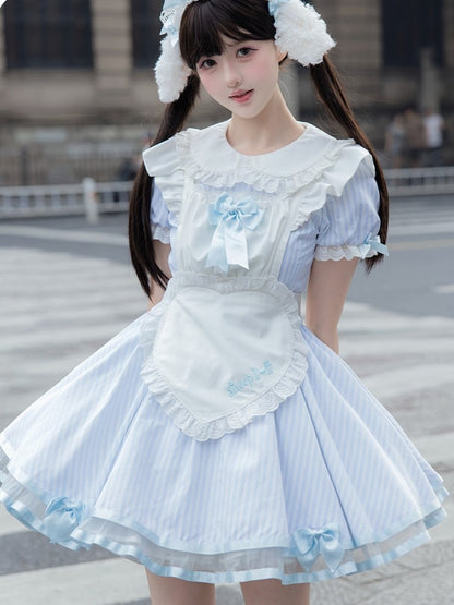 Old School Maid OP with Striped Lace Sleeves - Sheep Puff Atelier