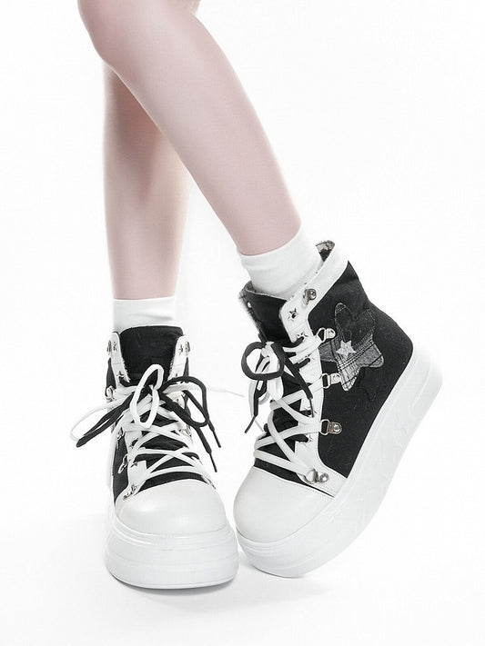 Canvas Black & White Star Platform Shoes - Transfer Student