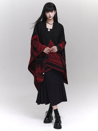 Red Illustration Poncho Black Ethnic Gothic