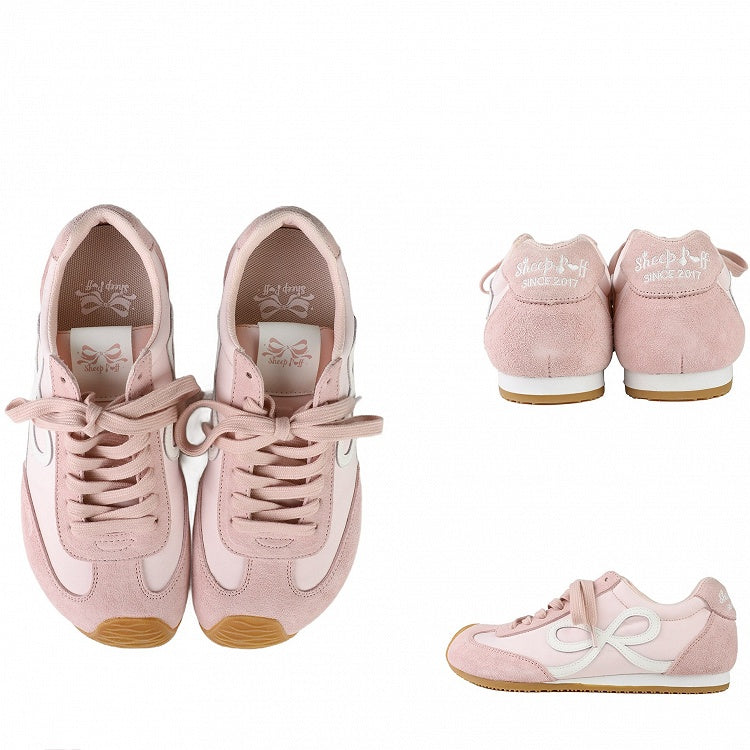 Ties Design Sneakers Pink Bowknot Lace-up Front