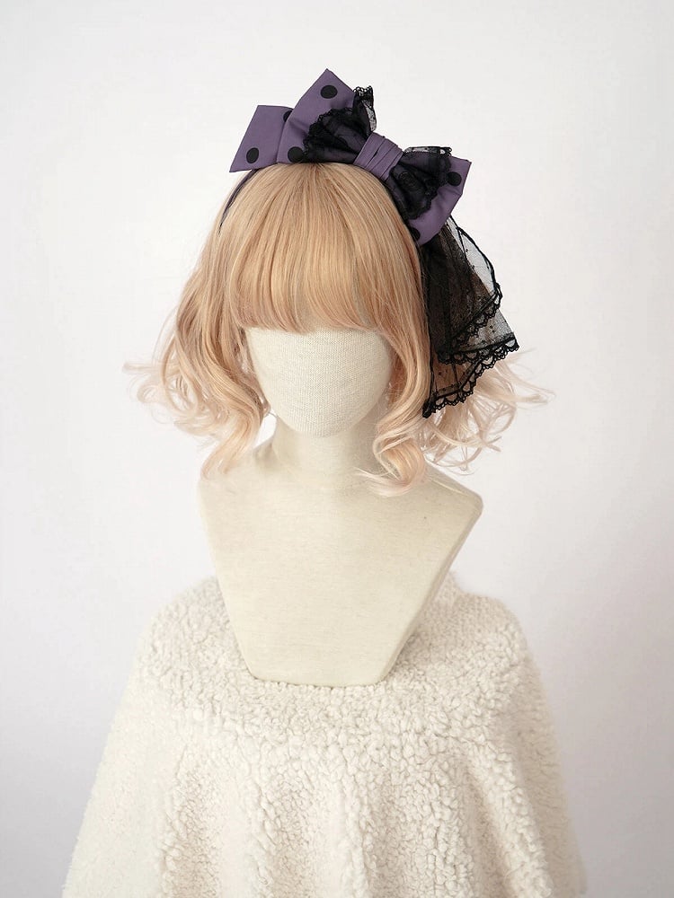 Lolita Polka Dot Bow Headband - Red, Pink or Purple