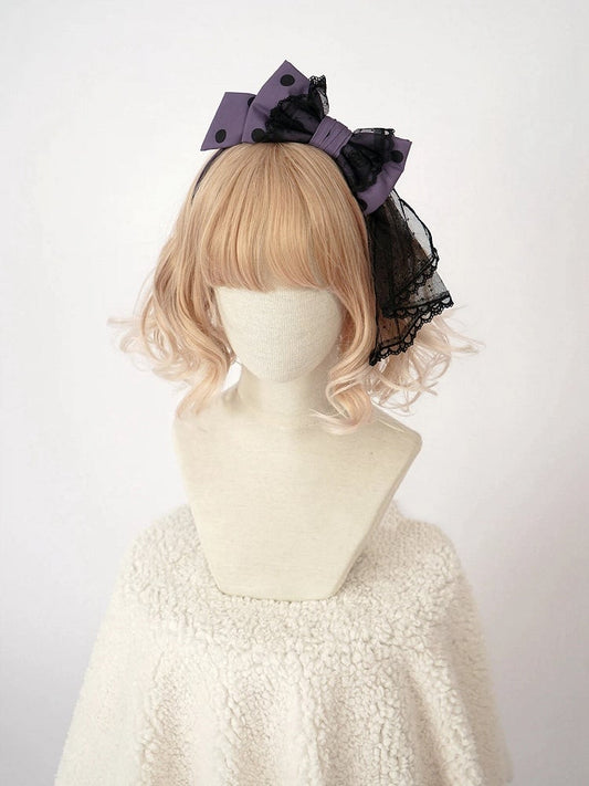/ Pink Lolita Polka Dot Bowknot KC Purple Red