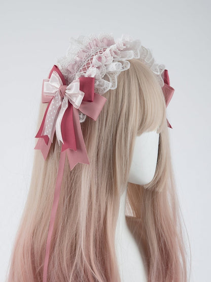 Pink Removable + Accessory Pastel Lace Hairband Ear Set Ruffled Bunny