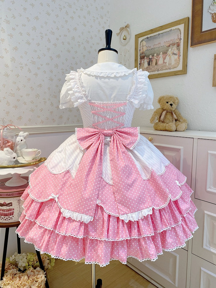 ロリータ オールドスクール パターン ドット ピンク ポルカ ストライプ ジャンパー ドレス スカート