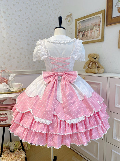 ロリータ オールドスクール パターン ドット ピンク ポルカ ストライプ ジャンパー ドレス スカート