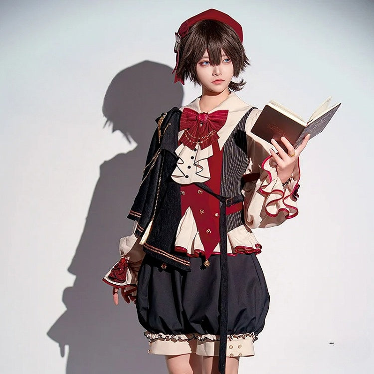Schwarzes Ouji Style Full Red Shirt Preppy Fashion + und Set-Beige