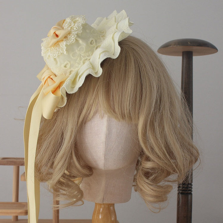 Yellow Sweet-Style Hat Lace Mini