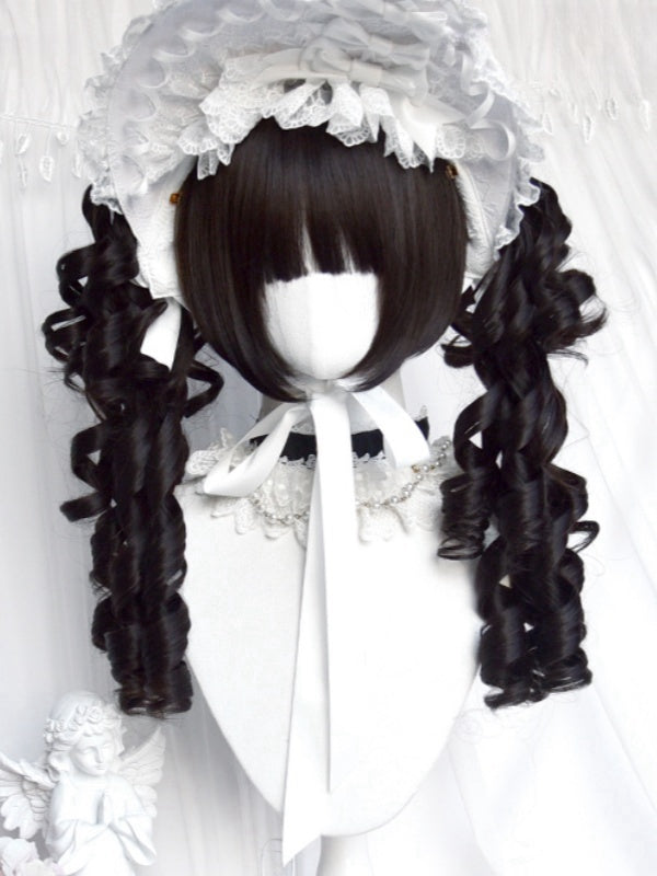 黒髪ジライケイショートボブカットウィッグ（前髪あり）＋ダブルポニーテールクロークリップ