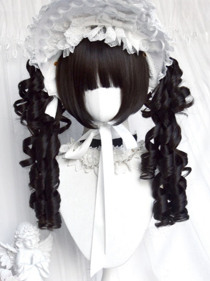 黒髪ジライケイショートボブカットウィッグ（前髪あり）＋ダブルポニーテールクロークリップ