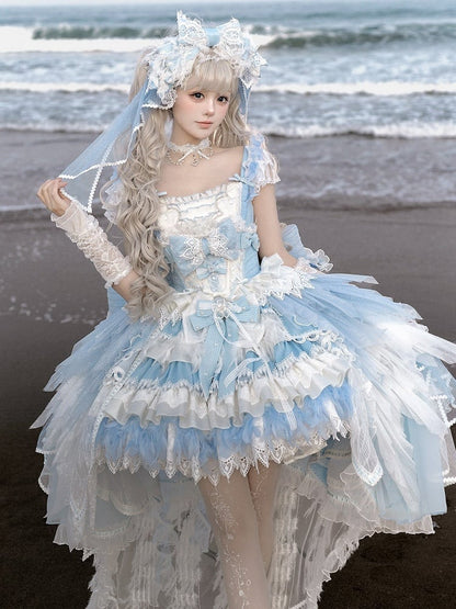 Blue Swan Feather Accented Lolita JSK Dress Set - Felinae Cookie
