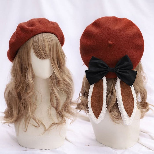 Detachable Options White Beret Bunny 6 With Sweet Ear Lolita Color Bow