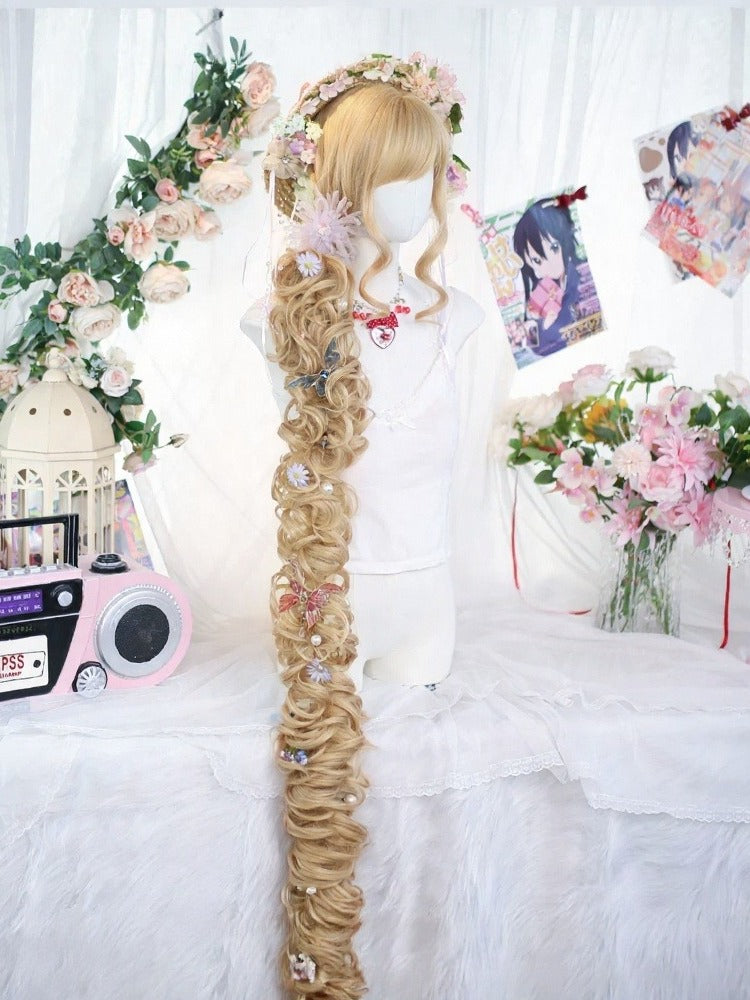 Linen Brown Mori 125cm Extra Long Curly Lolita Wig with Side-Swept Bangs - Dalao Home