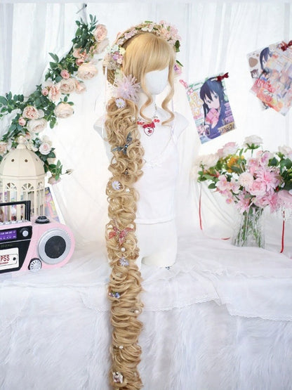 Linen Brown Mori 125cm Extra Long Curly Lolita Wig with Side-Swept Bangs - Dalao Home