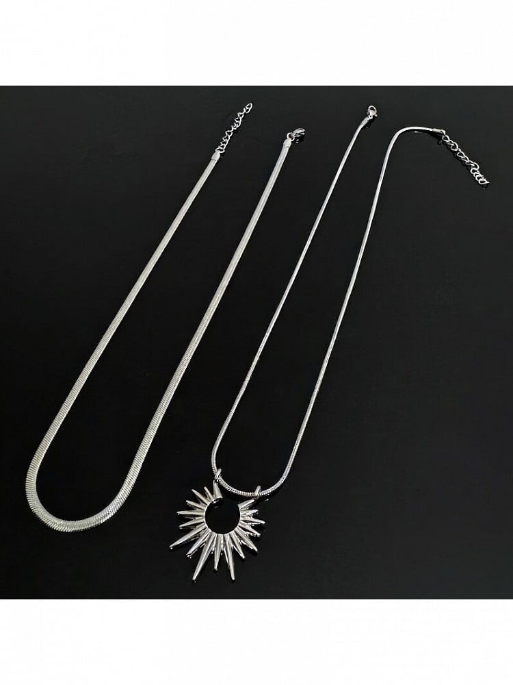 Silver Layered Sun Pendant Necklace - YSHXS